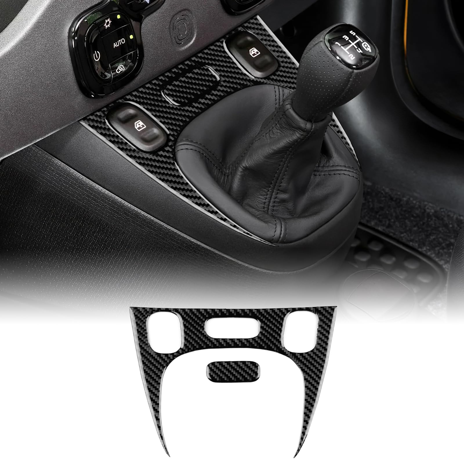 KUNGKIC Fibra di carbonio Auto Pannello di controllo Copertura Telaio Ingranaggio Adesivi Per Fiat Panda 169 319 2013-2020 2021 2022 2023 2024 2025 cambio pannello Interno Accessori decorativi (nero)