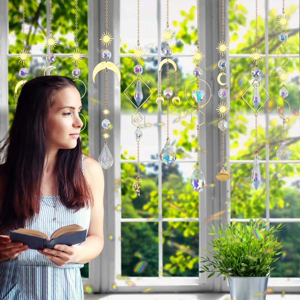 Crystal Suncatcher, 10 Pcs Colorful Sun Catchers Indoor Window Hanging Crystals Ornaments for Home Outdoor Garden Ceiling Balcony Room Christmas Party Wedding Decorations Prism Rainbow Maker