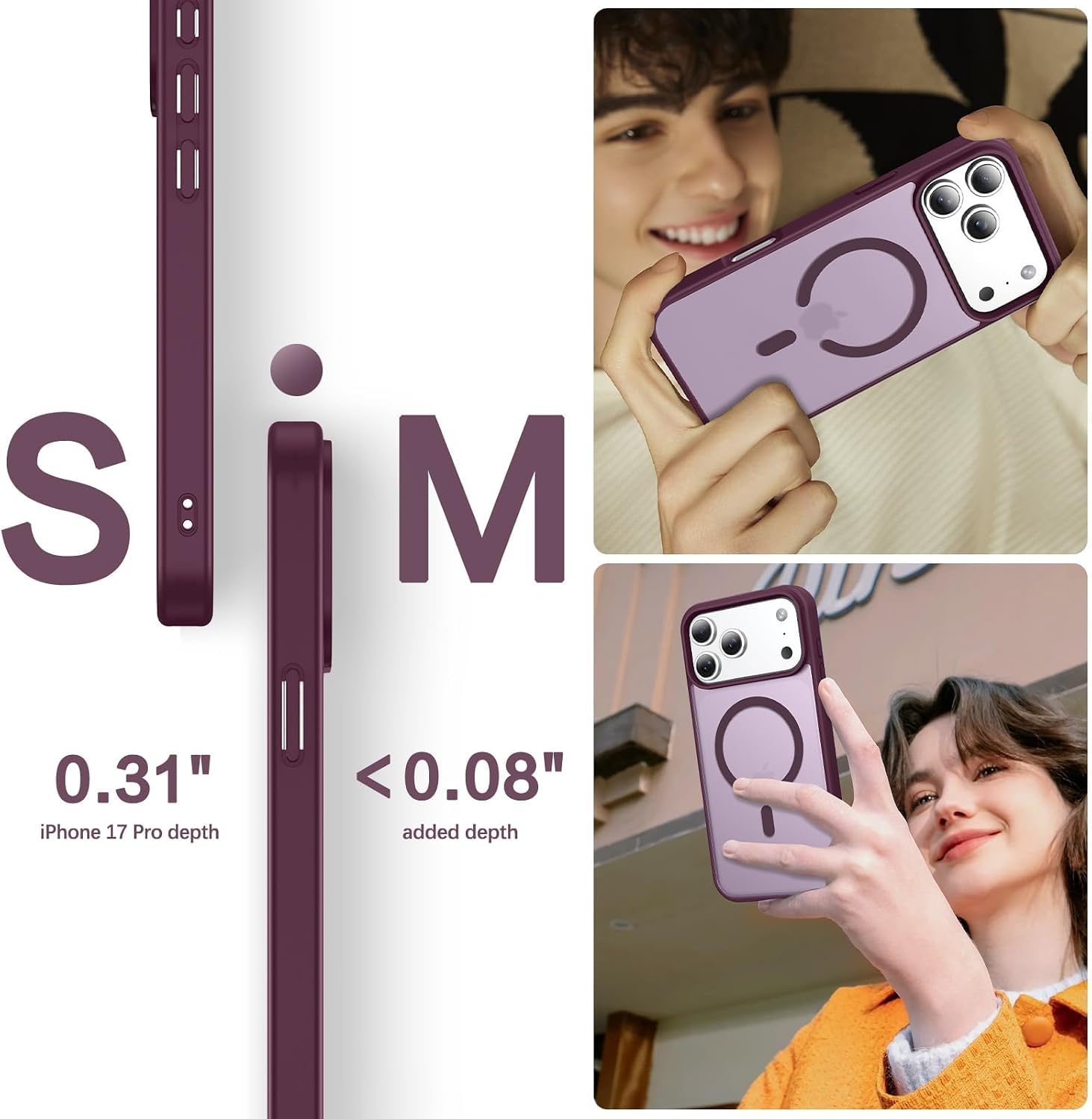 Elzzi Magnetic Magsafe for iPhone 18 Pro Max/iPhone 17 Pro Max Case (Compatible with MagSafe) Slim Translucent Matte Shockproof with Anti-Fingerprint Phone Case, Burgundy — Amazon image 4