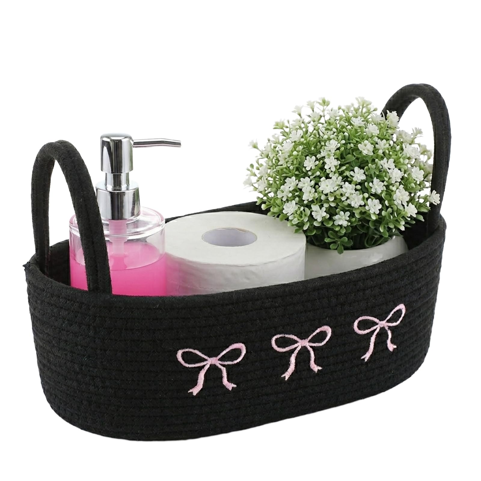 powerking Gewebter Korb, Korb mit Geschenktüten und Schleifen, Toilettenpapierkörbe, Aufbewahrungskorb mit Griffen für Badezimmer, Schlafzimmer, zum Ordnen von Spielzeug im Kinderzimmer