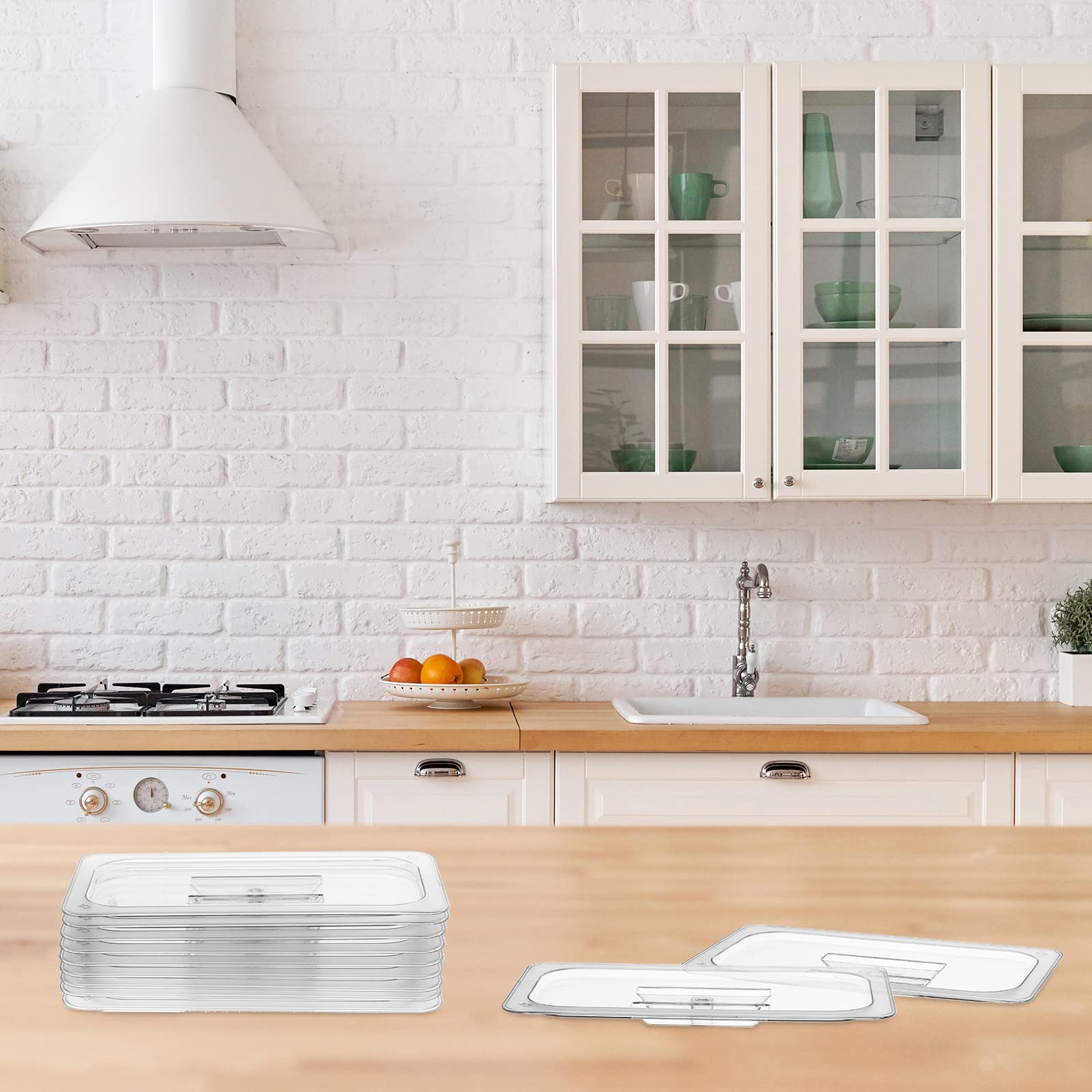 12 Pieces 1/3 Size Food Pan Lids Polycarbonate Universal Handled Notched Food Pan Lid Clear Food Pan Covers with Handle for Restaurant Commercial Food Container Storage