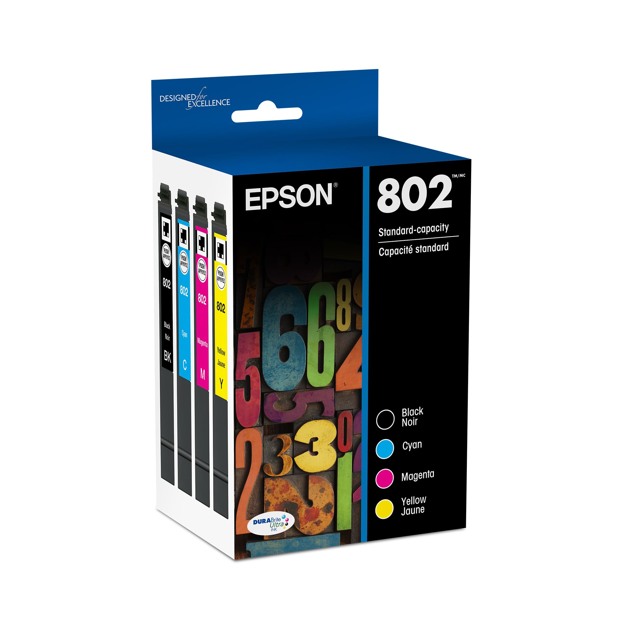 802 DURABrite Ultra Ink Standard Capacity Black & Color Cartridge Combo Pack (T802120-BCS) Works with WorkForce Pro WF-4720, WF-4730, WF-4734, WF-4740