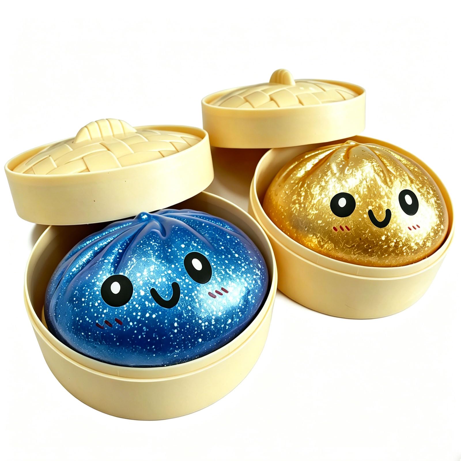 Photo 1 of 2pcs Glitter Dumpling Squishy, Mystery Glitter Dumpling Squishies Box, Colorful Dumplings Stress Balls Fidget Sensory Toy, Soft Squeeze Decompression Dough for Anxiety Relief Fidget(Blue+Golden)