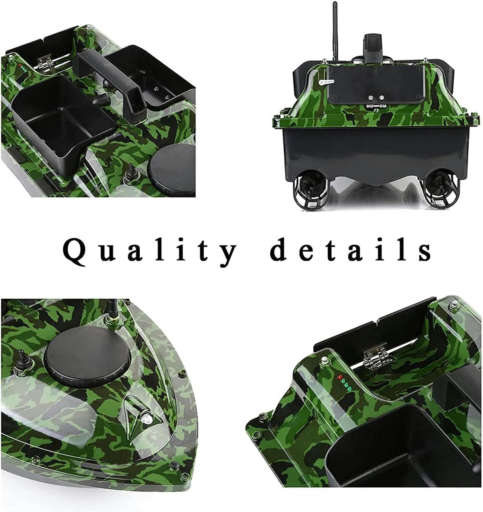 Barca Esca Telecomandata da Pesca, Barchino Carpfishing per Piscine & Laghi, Fish Bait Boat 500m GPS Crociera a Doppio Motore Crociera Automatica, Tre Contenitori Esca, Capacità di Carico di 2kg