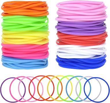 GOGO 100 Pcs Jelly Bracelets, 80s Rubber Wristbands, Thin Silicone Bangles