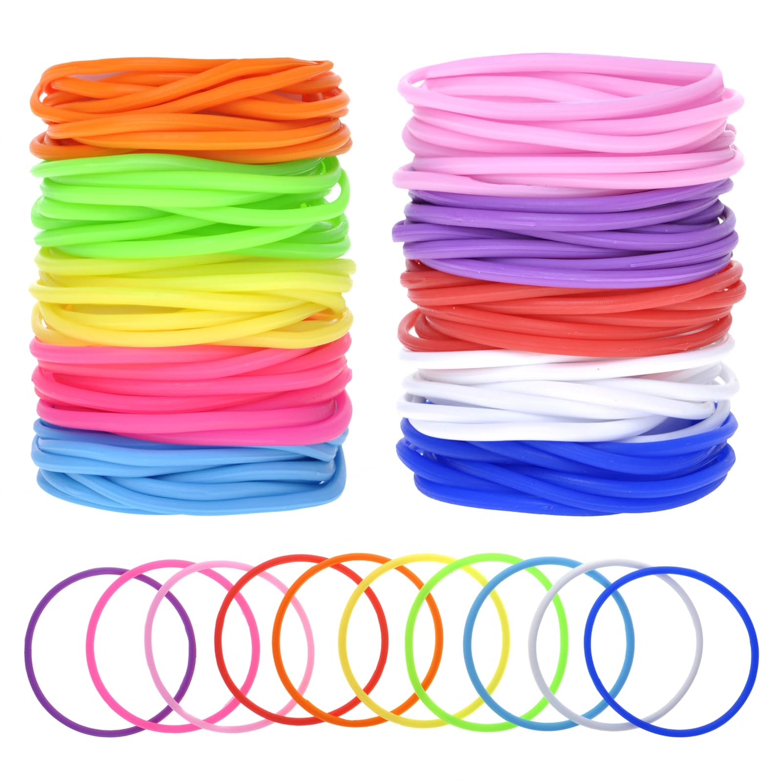 GOGO 100 Pcs Jelly Bracelets, 80s Rubber Wristbands, Thin Silicone Bangles - Mixed Colors