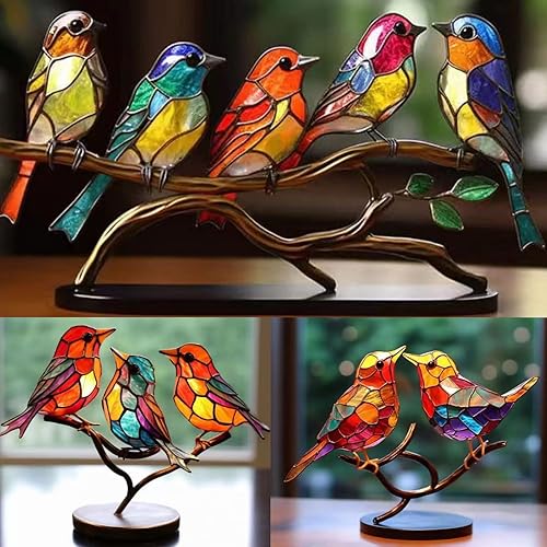 Miniatura 8 de 2 pájaros en una rama, decoración de metal con forma de avión de escritorio, decoración de pájaros para oficina, ventana, aviario, jardín, regalos