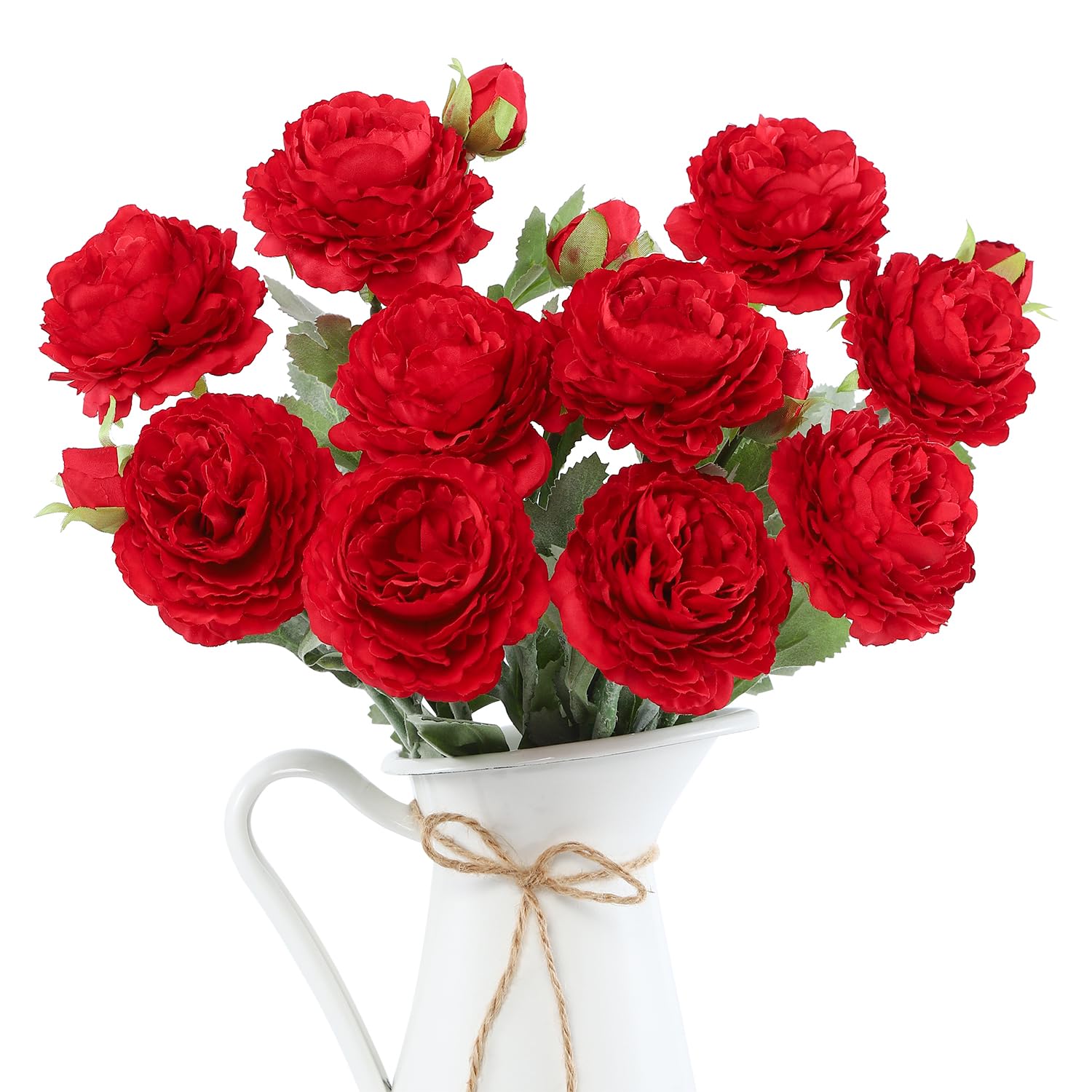 LEUCHTAMOR 6 Bündel Pfingstrosen Künstlich Wie Echt, Seidenblumen mit Beflockung, 49cm Künstliche Blumen Sträuße für Hochzeit, Party, Tischdekoration, Wohnzimmer & Küche Deko（Rot）