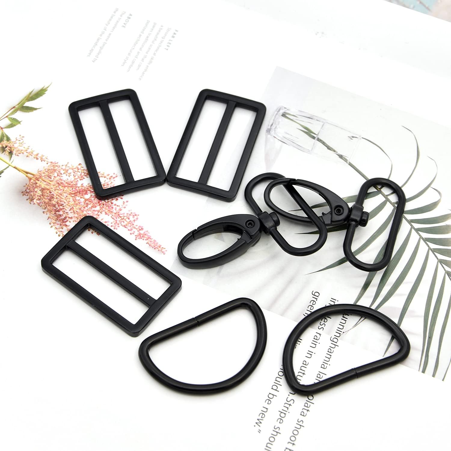 15Pcs Metal Swivel Snaps Hooks with D Rings and Tri-Glides Slide Buckles for Key Lanyard Purse Bag Straps Dog Collars DIY Sewing Hardware Craft (1-1/2 inch, Electrophoresis) - Image 3