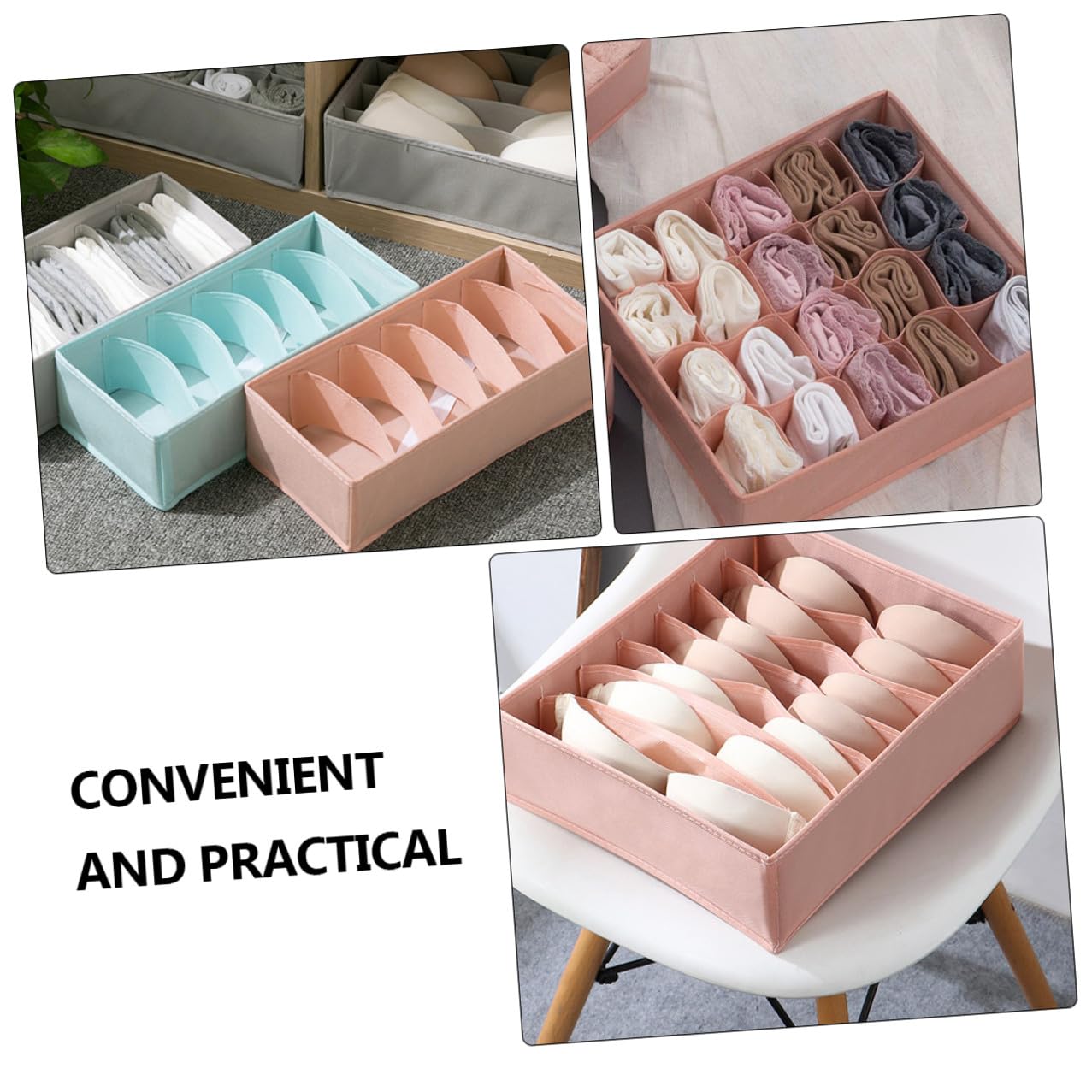Organizador de Ropa Interior y Calcetines de Tela No Tejida Caja de Almacenamiento Portátil con Compartimentos para Viaje y Hogar Caja Organizadora de Ropa con Tapa Rosa