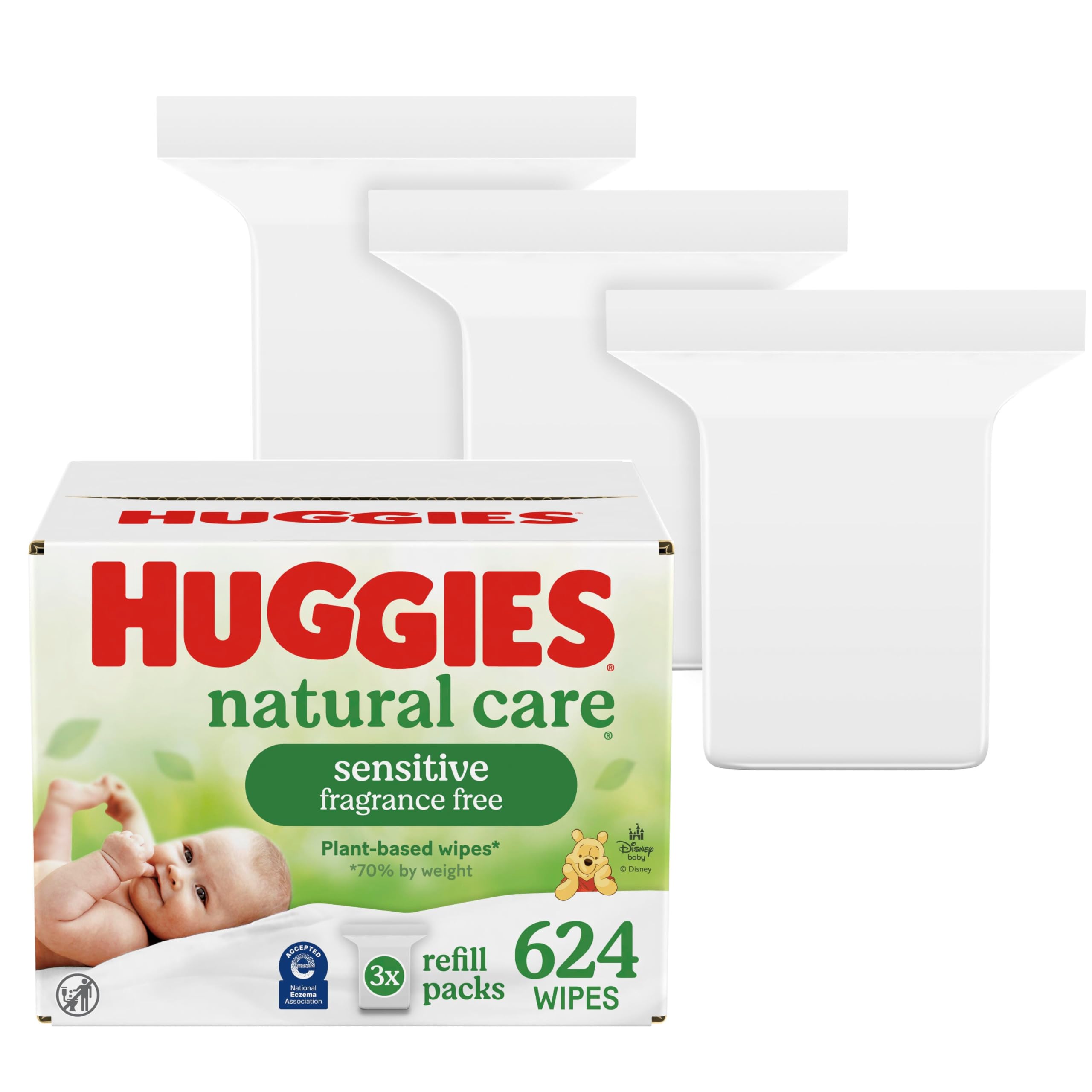 Natural Care Sensitive Baby Wipes, Hypoallergenic, 99% Purified Water, 3 Refill Packs (624 Wipes Total)