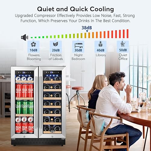 Miniatura 4 de Tylza Upgraded Wine and Beverage Refrigerator 24 Inch, Dual Zone Wine Beverage Cooler with French Door, Under Counter Wine Beer Fridge Built-In or