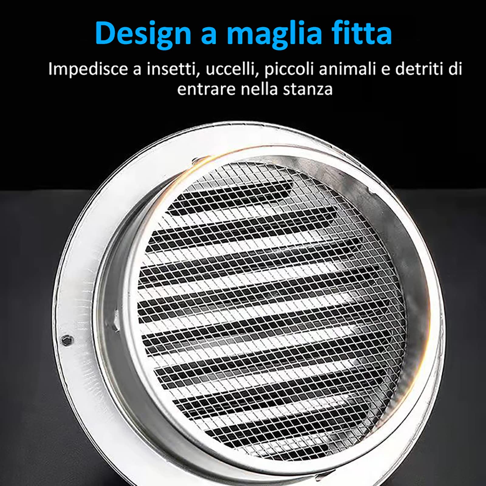Ø50-300mm,Griglia di ventilazione inox in acciaio,Griglia Areazione per l'aria,con Rete,Resistente intemperie,per Cucina Bagno Ufficio Garage Pareti Ventilazione e scarico (300mm/11.81in)