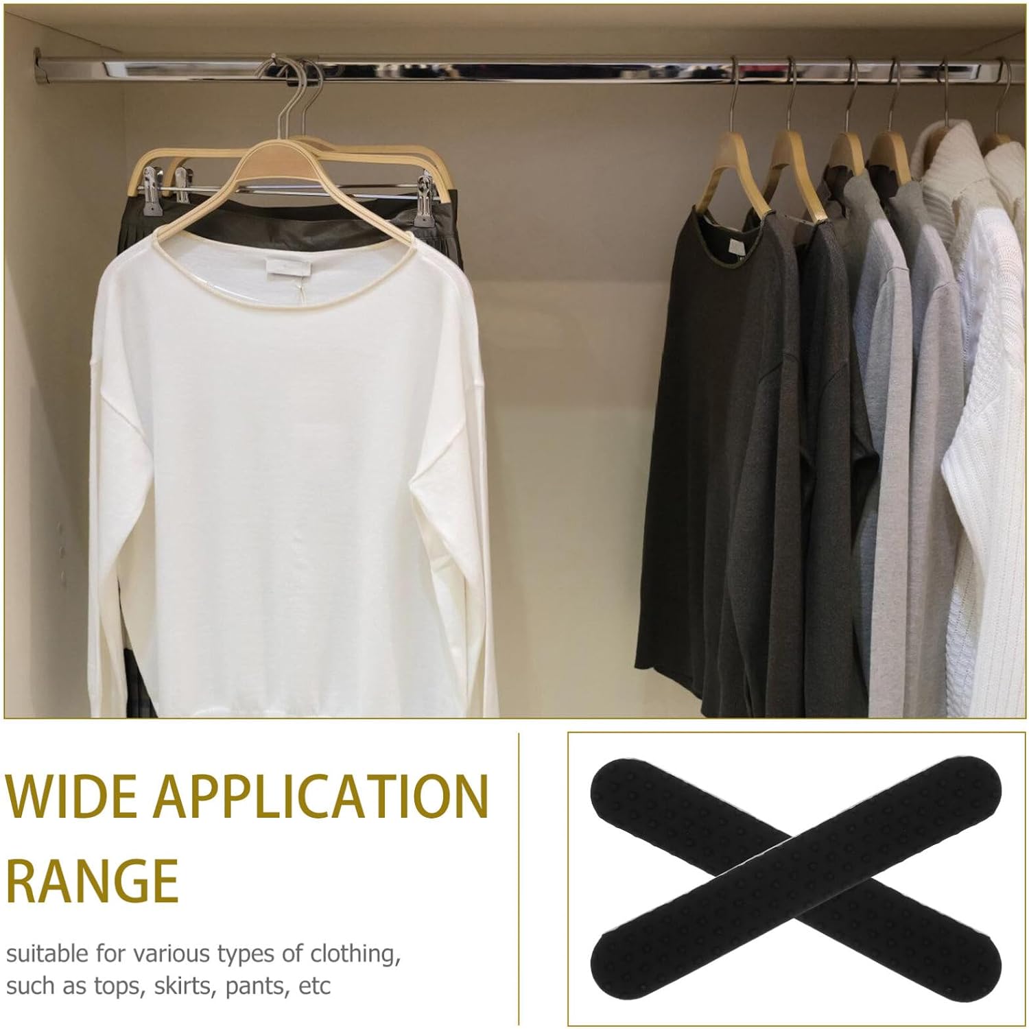 Non-Slip Hanger Grips 100pcs Silicone Adhesive Strips for Plastic Clothes Hangers Black