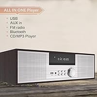 Vista 2 de LONPOO Stereo Shelf System for Home, Vintage CD Player 40W RMS Micro Mini System with Remote Control, Bluetooth, FM Radio, USB MP3 Playback &
