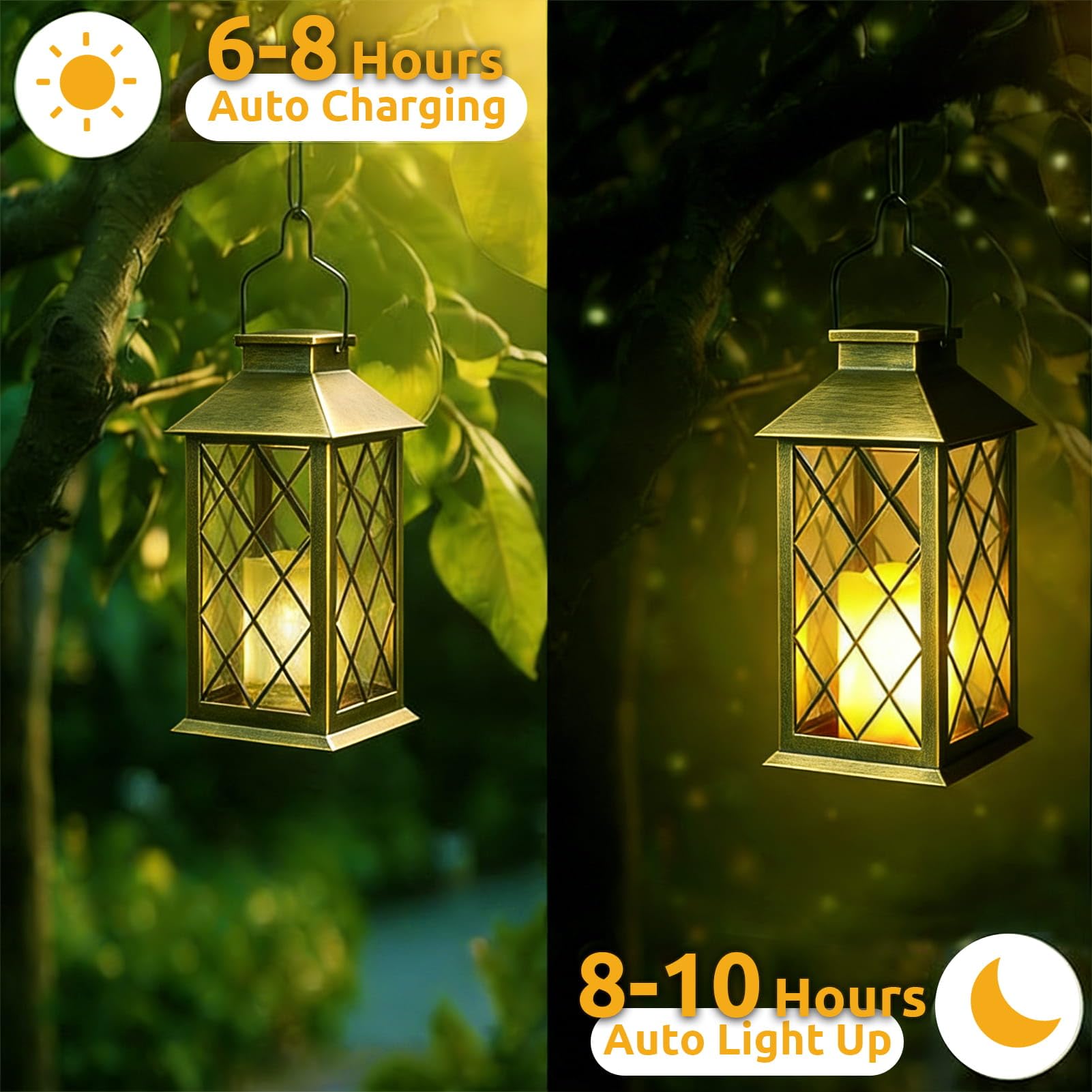 35cm Lanterne da Esterno, 2 Pezzi Lanterna Solare da Esterno con Candele Tremolante, IP44 Impermeabile Appendere Lampade Solari per Giardino Terrazzo Tavolo Gazebo Balcone Decorazioni - Bronzo