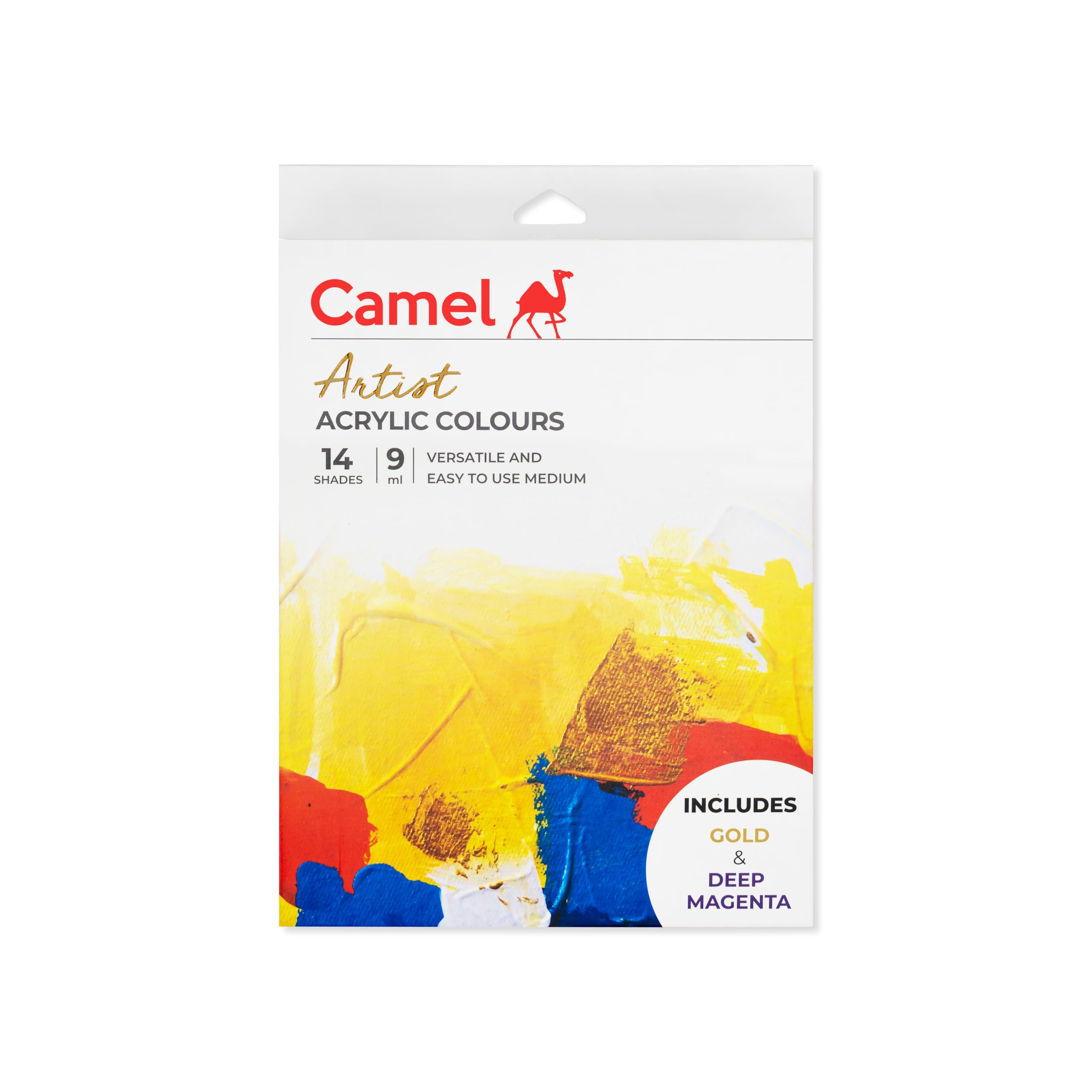 Camel Acrylic Color Box - 9ml Tubes, 14 Shades, including Gold & Deep Magenta Colour-image-9