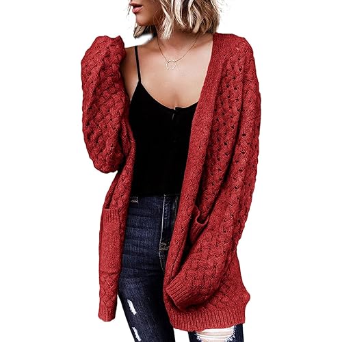 Dokotoo Women's 2025 Fashion Casual Open Front Long Sleeve Chunky Cable Knit Cardigans Sweaters Outerwear Coats with Pockets