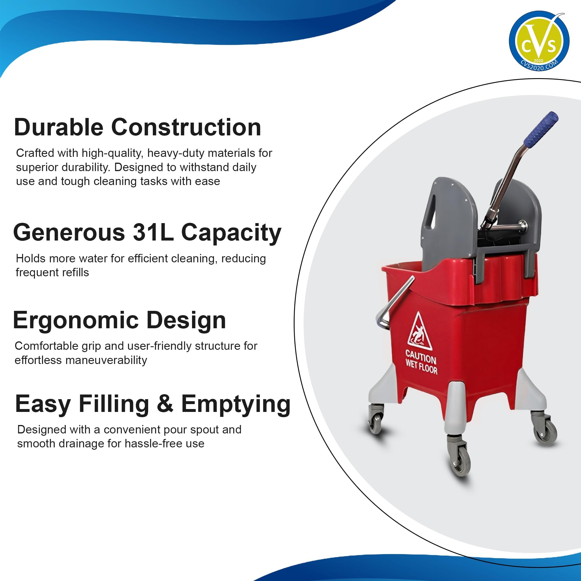 Yellow Kentucky Wringer 31L - Cubo para fregona con ruedas, limpieza comercial (rojo)