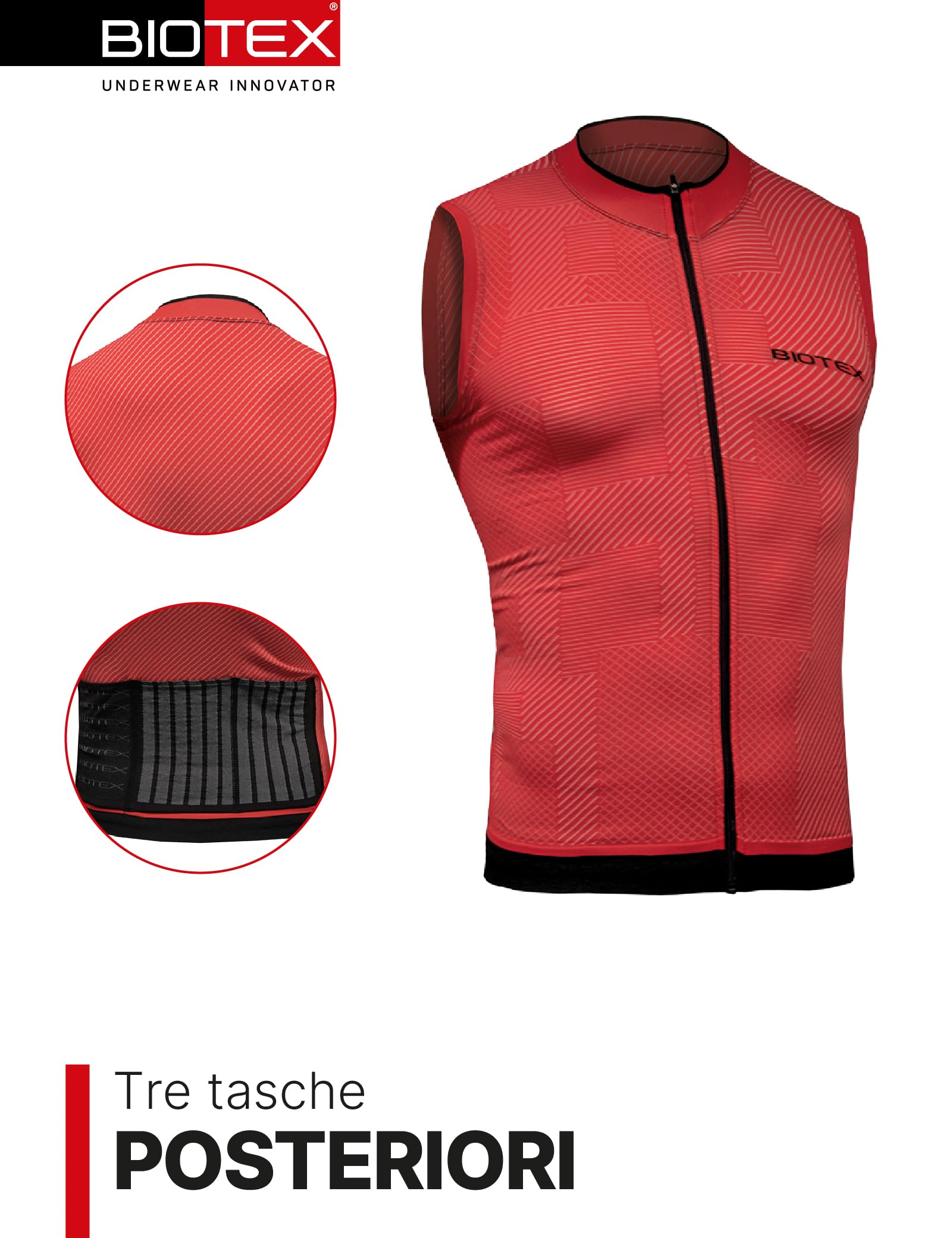 BIOTEX Smanicato Soffio Unisex per Ciclismo e Running, Gilet Leggero e Traspirante con Tasche Posteriori, Senza Cuciture