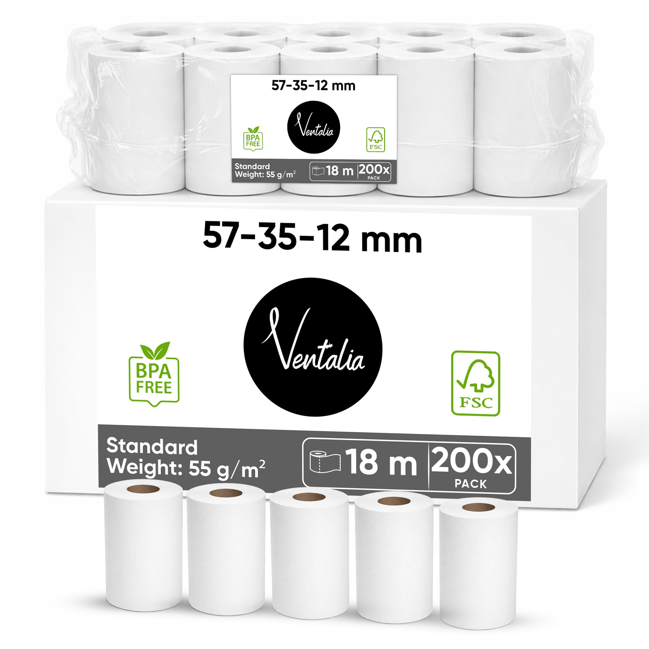 Rollos CB Papel Térmico 57x35x12mm - Libre BPA - Impresión Clara y Duradera - Compatible con Ingenico, Verifone, PAX - Papel Premium (200)