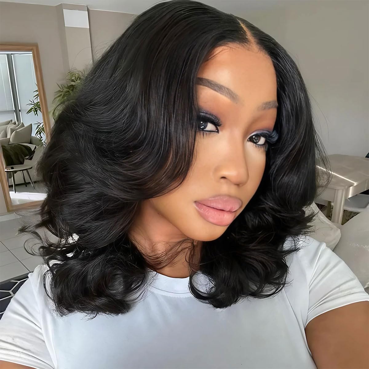 Bouncy Loose Wave Wig Human Hair Wigs for Black Women Glueless Wig Human Hair Pre Plucked Pre Cut 6X5 Loose Body Wave Lace Front Short Bob Wig Ready to Wear Wigs Glueless Human Hair
