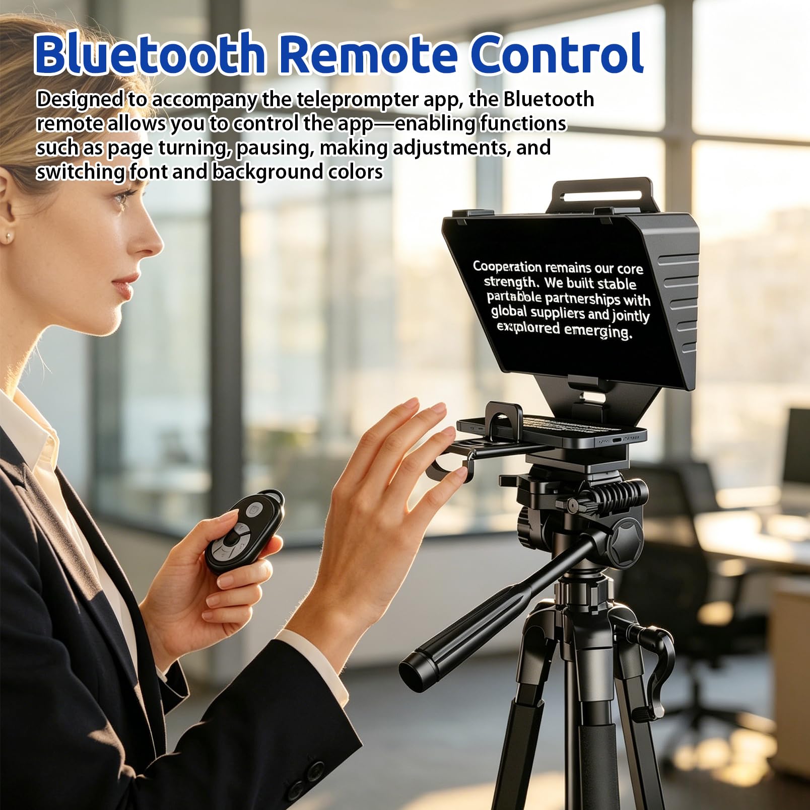 Teleprompter per Smartphone, Tablet e Fotocamere DSLR | Include Telecomando e Supporto per App, Compatibile con Obiettivi Grandangolari, Per Live Streaming e Registrazione Video