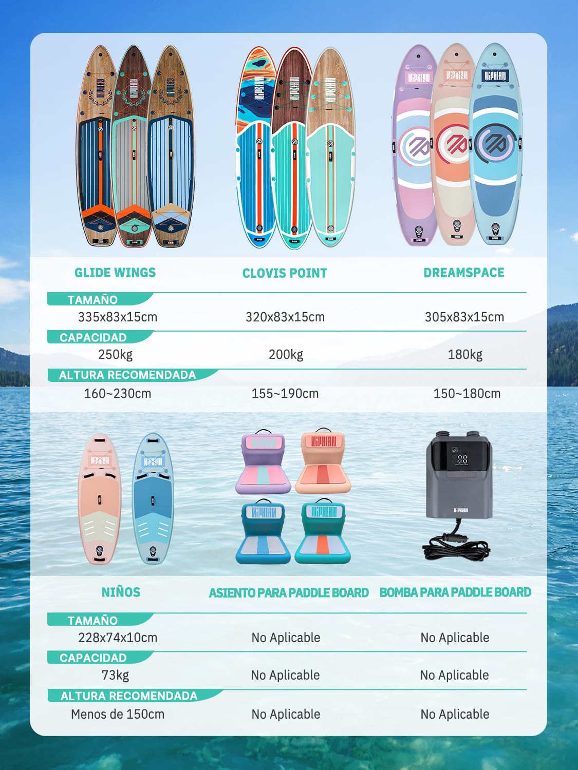 Niphean Tabla Paddle Surf Hinchable para Adultos con Todos los Accesorios, 320cm Paddle Surf Hinchable para Todos los Niveles, Sup Capacidad 200kg para 2 Personas, Stand up Paddle Board con Asiento