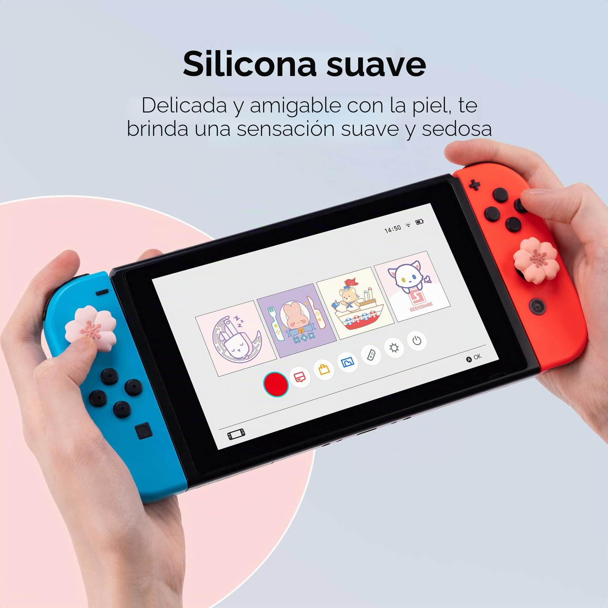 GeekShare Joycon Joystick Cover, Paquete de 4 Tapas de Silicona Kawaii para Joystick compatibles con Switch/OLED/Switch Lite (Sakura)