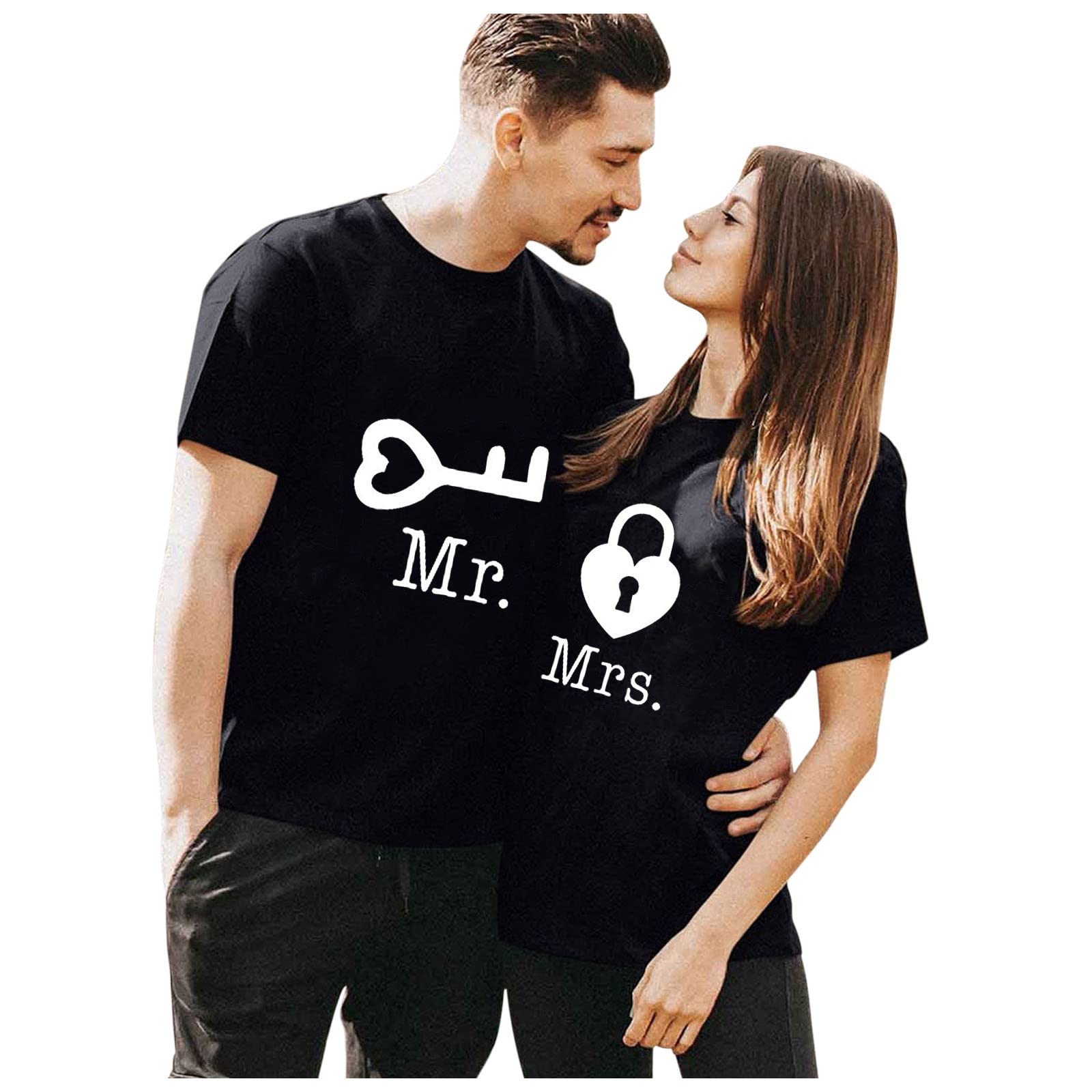 Cokbyavla Men's 6Black Him And Her T Shirt Funny Cute Graphic,Couples Pajamas Matching Sets Funny His And Hers Anniversary Shirts Couples Valentine's Day Pajamas Red Hoodies For Girlf(,,Xl)