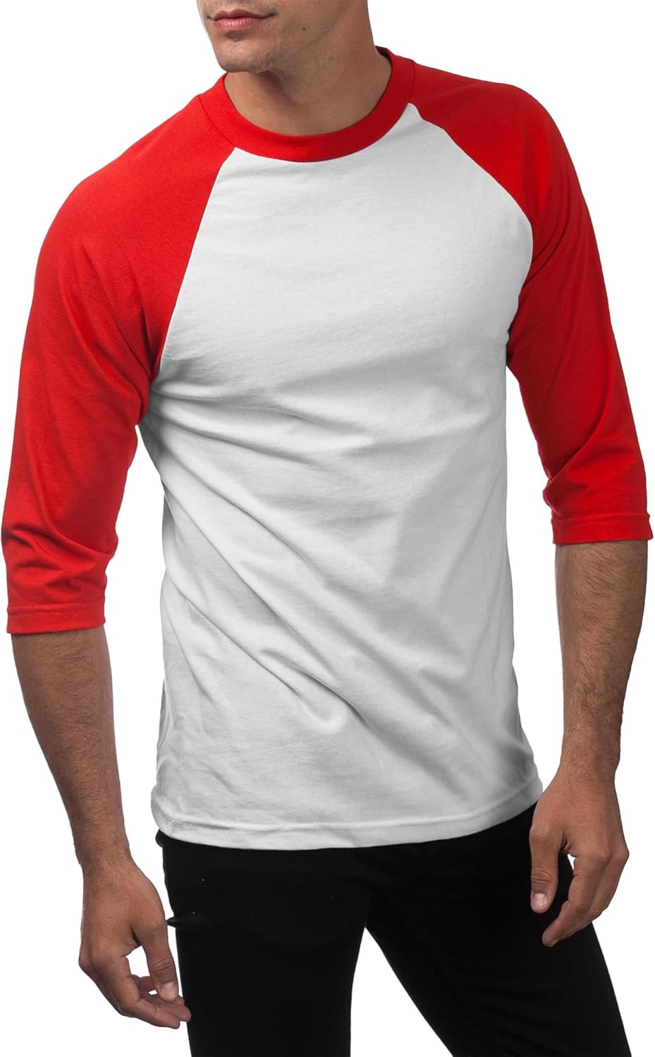 Pro Club Men's 3/4 Sleeve Crew Neck Baseball T-Shirt, White/Red, X-Large - Image 4