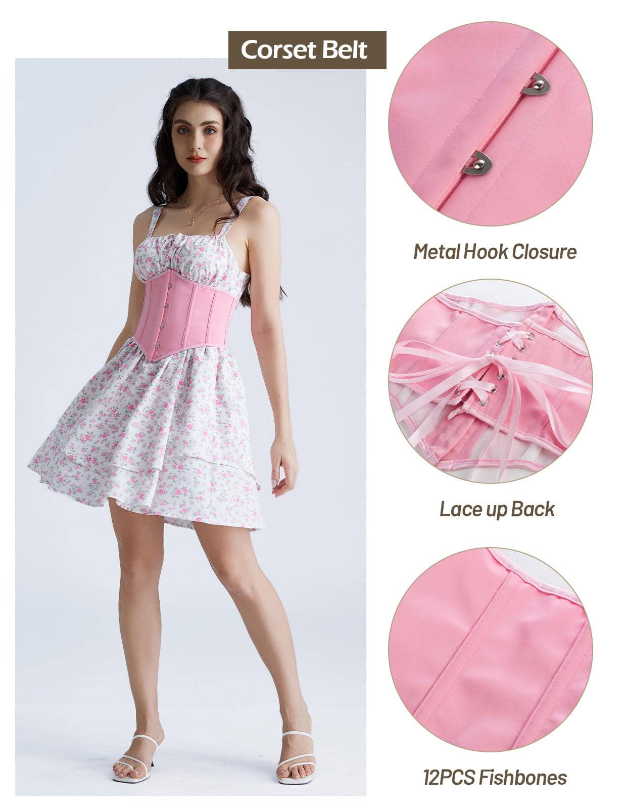 Scarlet Darkness Corset Belt for Women Fishbone Wide Waist Corset Pirate Belt: Pink 6