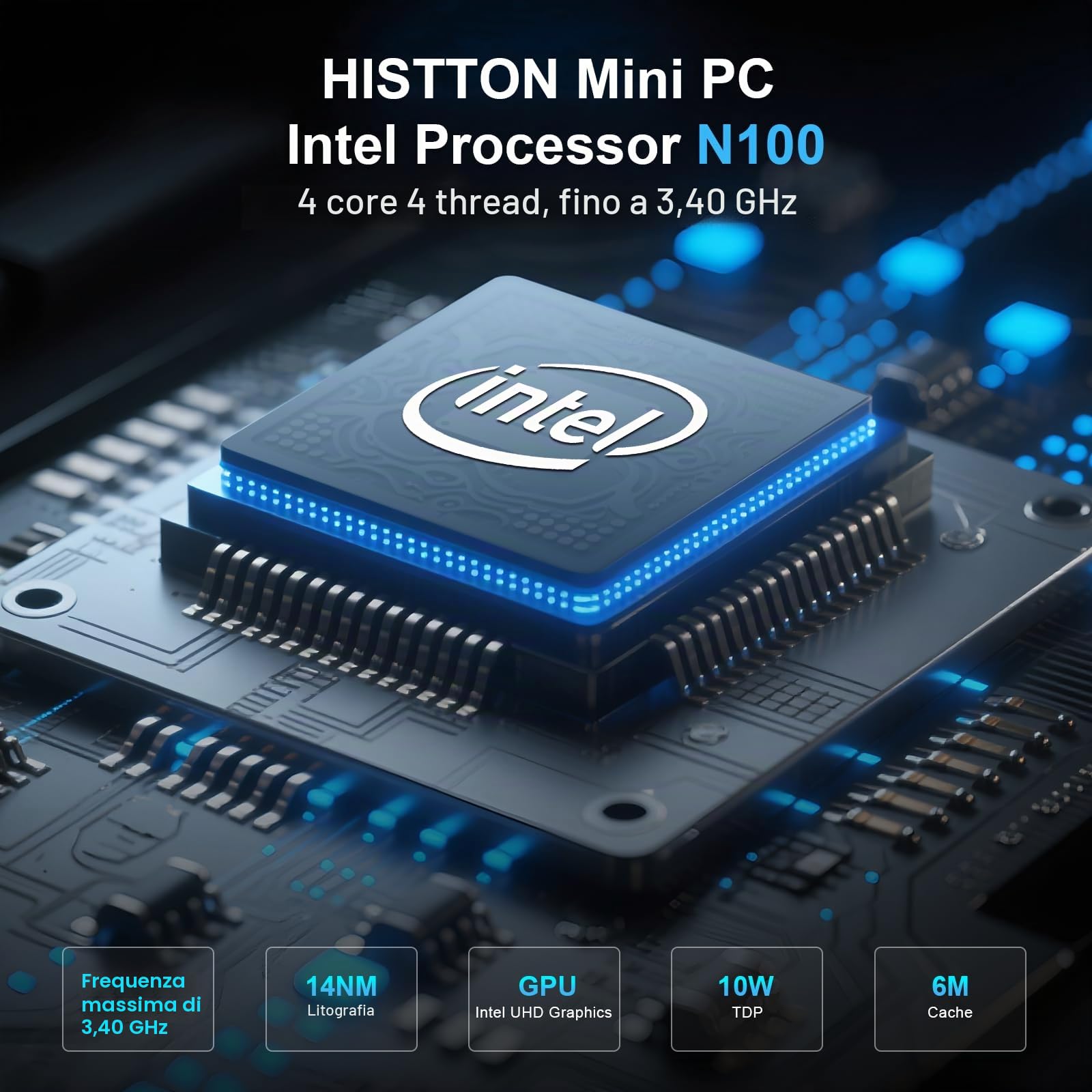 HISTTON N100 Mini PC Fanless, PC Industriale, DDR4 8GB RAM 128GB SSD, 2 LAN, Wifi 5, BT4.2, Micro PC con 2 RS232 COM, HD & VGA, USB3.0, Mini Computer Desktop Win 11 Pro