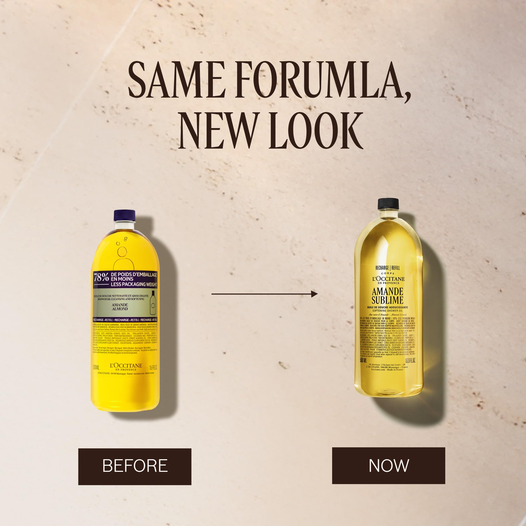 L'OCCITANE - Uzupełnienie migdałowego olejku pod prysznic (Amande Sublime) - 500 ml - Wygładza i ujędrnia - Wyprodukowano we Francji