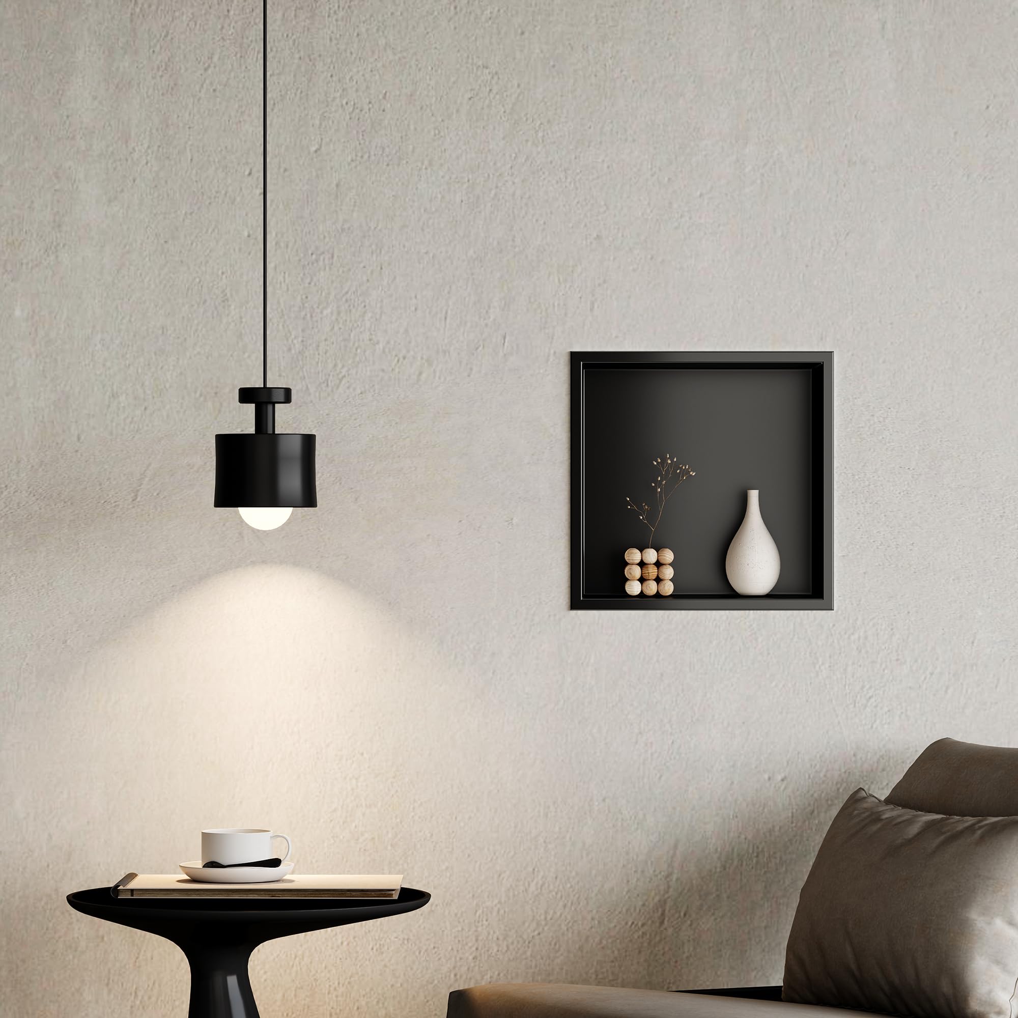 Neohomee Wandnis douche roestvrij staal met LED-licht, ingebouwde douchecabine zwart enkele plank opslag voor badkamer, 60 x 30 cm