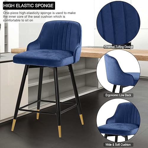 Miniatura 3 de Juego de 2 taburetes de bar, sillas de bar de altura de asiento de 25.6 pulgadas, taburetes de bar giratorios de altura de mostrador con respaldo,