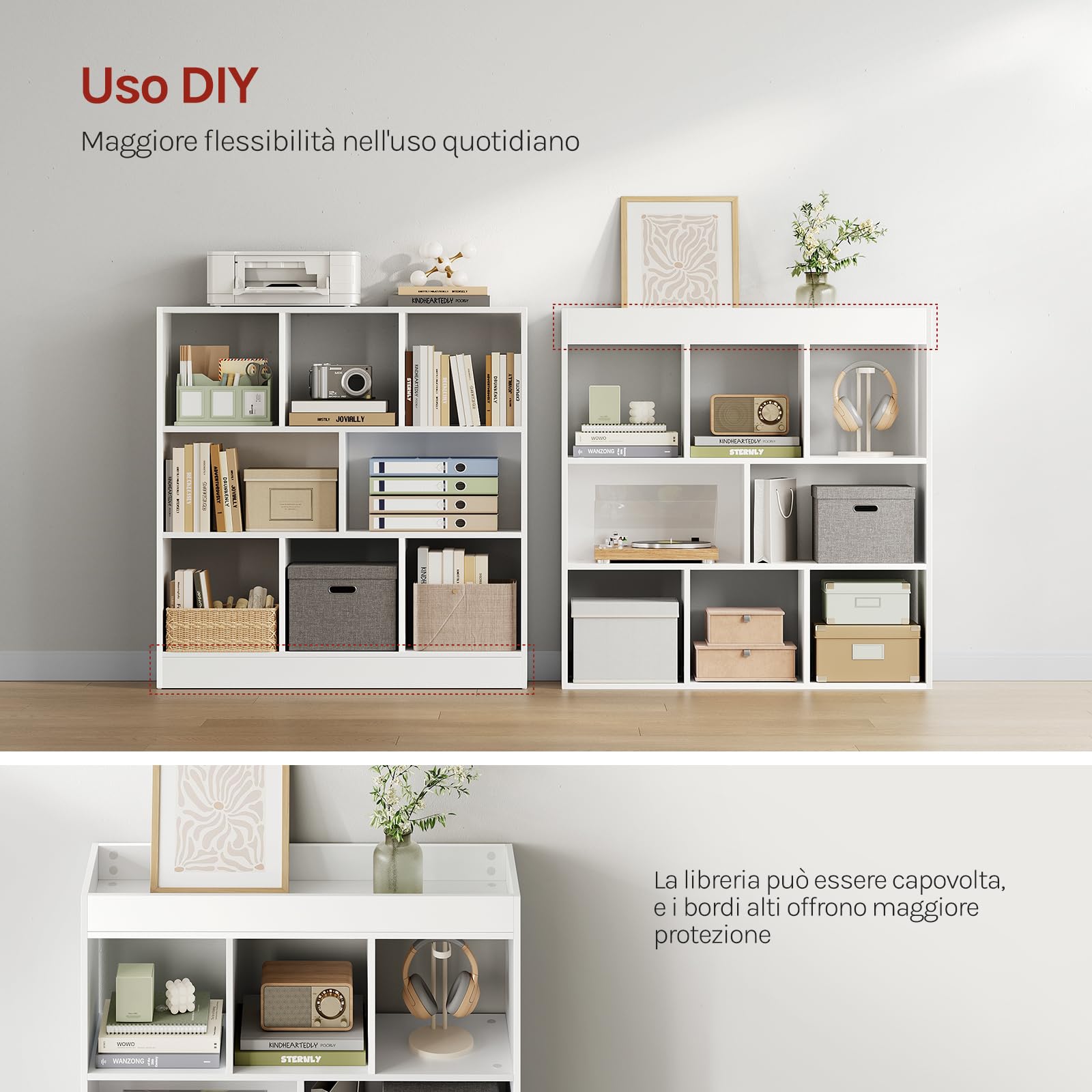 WOLTU Libreria Scaffale Espositore Bianca con 3 Ripiani Mobiletto in Legno 8 Cubi Aperti Armadio da Esposizione per Soggiorno Ufficio e Cameretta 98X30X100cm SK021cm