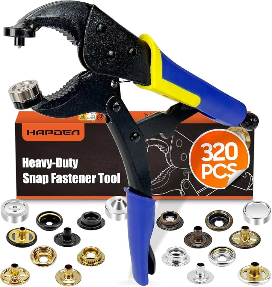 Snap Tool for Boat Covers, Heavy Duty Snap Fastener Tool, Snap Installation Tool with 320 PCS 4 Color 15mm Metal Snaps for Fabric