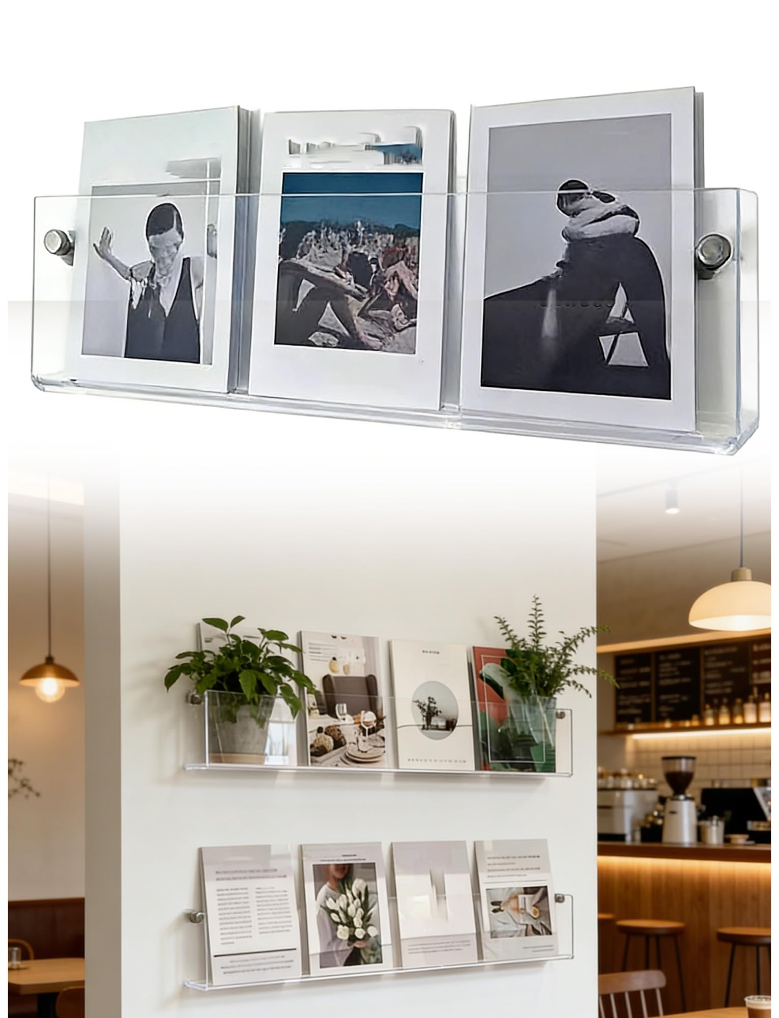 Genérico Revistero de pared de acrílico transparente, estante flotante for organizador de libros, folletos y libros ilustrados, uso en el hogar y la Oficina(Perforated,60 cm/1.97 ft)