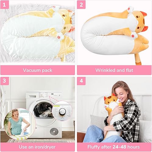 Miniatura 4 de Caaaat Peluche largo de gato marrón, animales de peluche suaves de gatito, Kawaii para niños, almohada de felpa para dormir, juguetes de peluche,