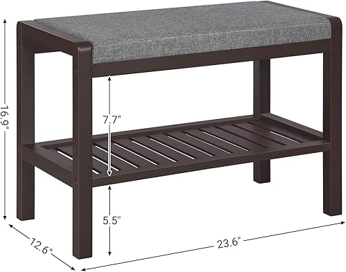 Miniatura 3 de SONGMICS Zapatero con asiento acolchado tapizado, estante de almacenamiento, organizador de zapatos, soporta hasta 350 libras, ideal para entrada,