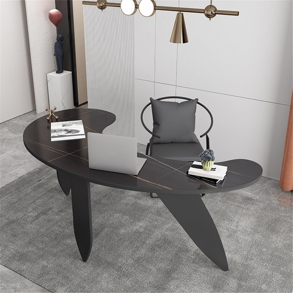 Table Bureau à Domicile Moderne en Arc, Table for Ordinateur Portable avec Plateau Dalle de Roche(XXL)