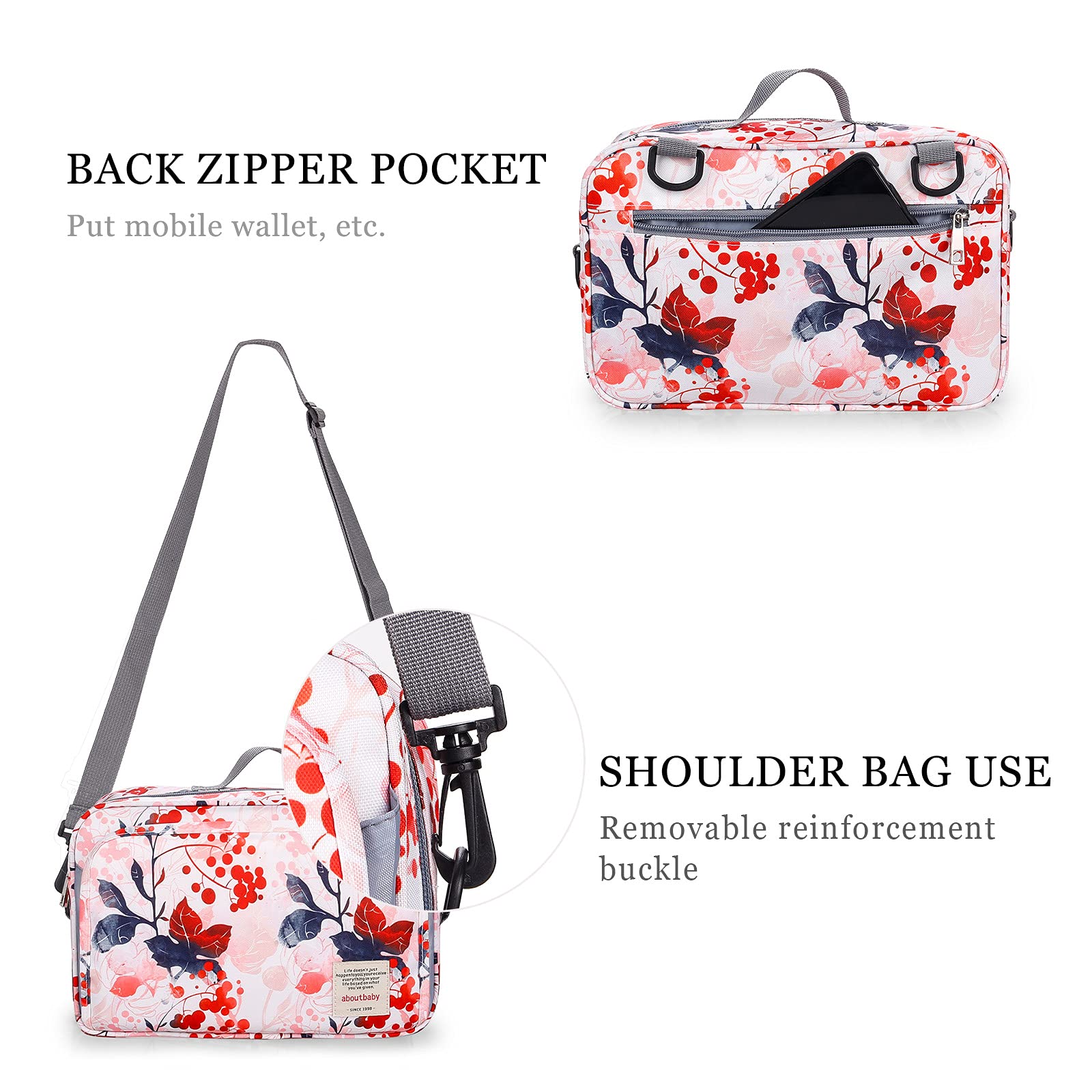 SONARIN Sac de Rangement pour Poussette,Organisateur de poussette avec porte-gobelet,2 x crochets pour landau,bandoulière utilisée comme sac à main,Universal Fit tous Poussette(Rose)