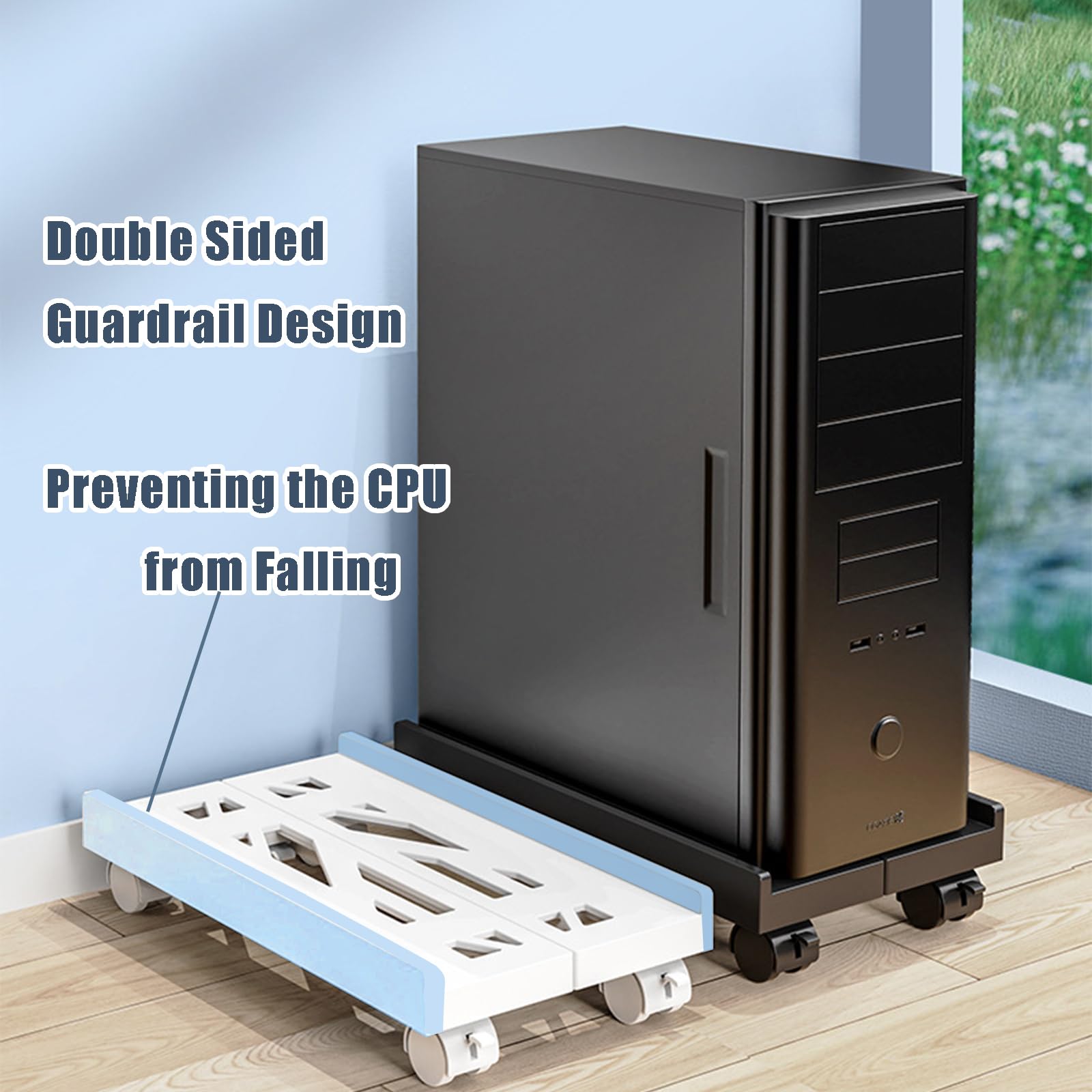 LABOBOLE Adjustable Computer Tower Stand With Wheels - Mobile PC Holder Cart - View #2