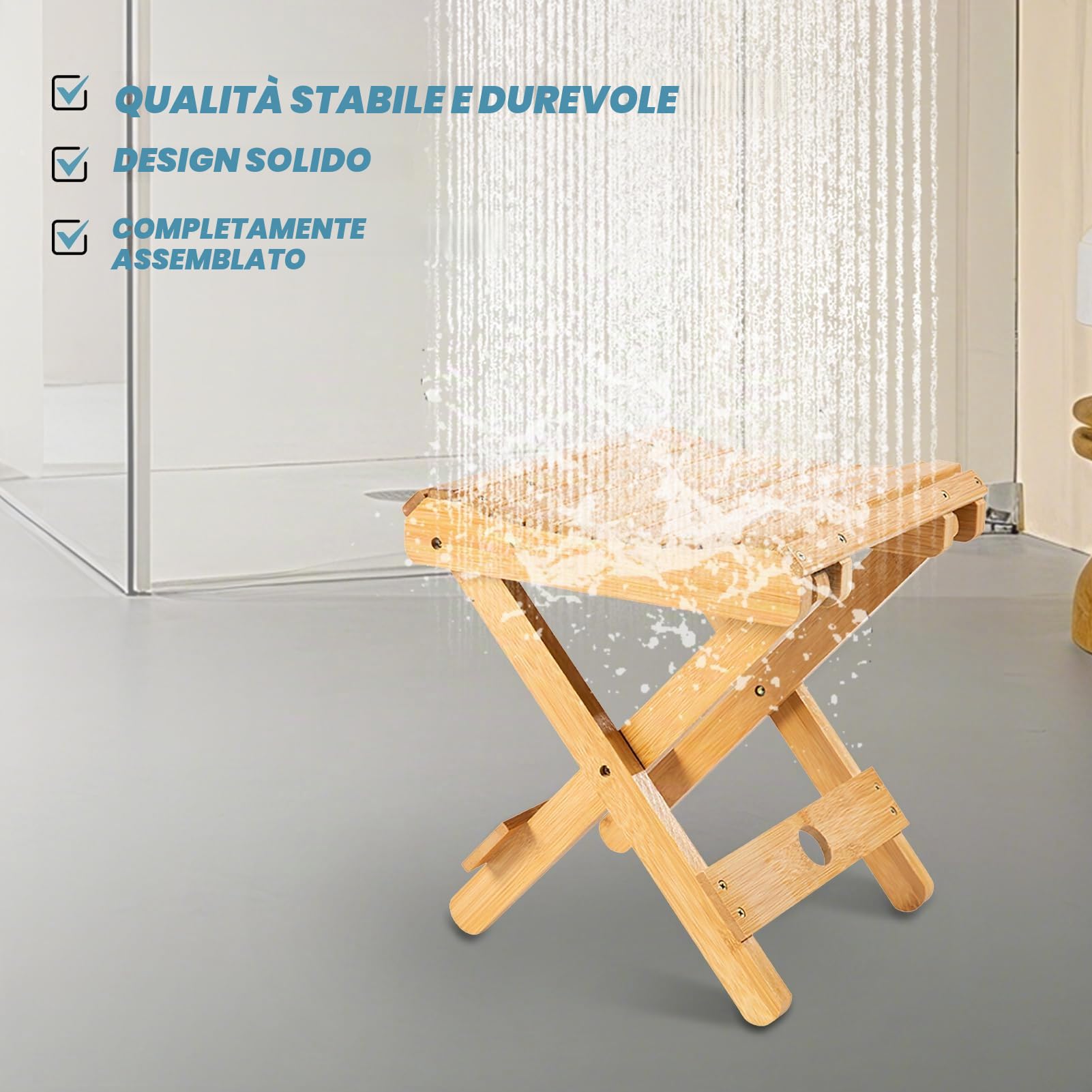Sgabello Pieghevole Sedia Pieghevole Legno Sedile da Viaggio Poggiapiedi Portatile per Casa, Bagno, Cucina, Giardino, Ufficio, Viaggi, 29 * 28 * 31 cm, Naturale, 1 pz
