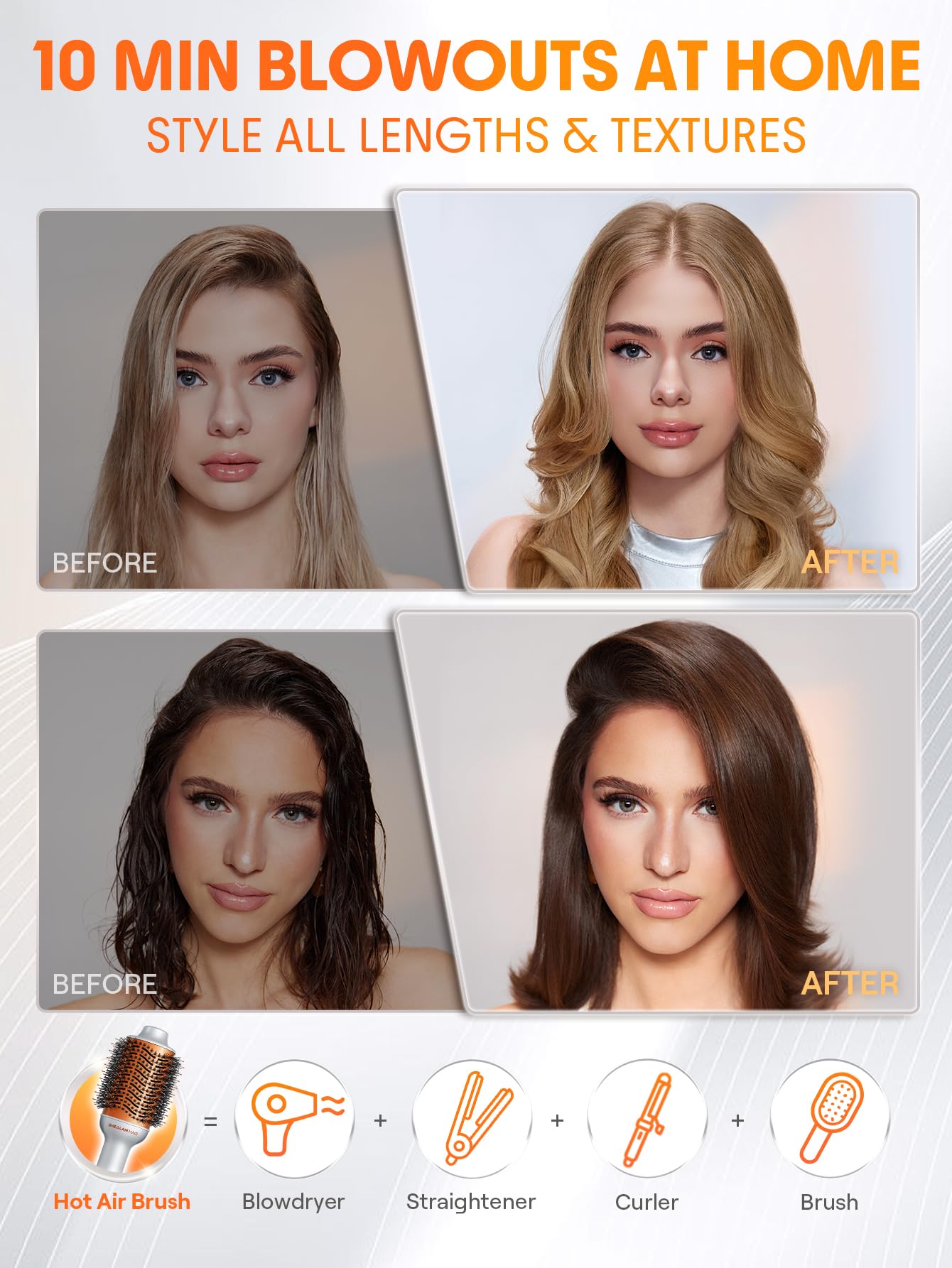 SHEGLAM Blowout Bliss Spazzola ad aria calda 4 in 1 – Asciugatura, Levigatura, Loop e Volume con cura lucida, spazzola termica, asciugatrice e Styler