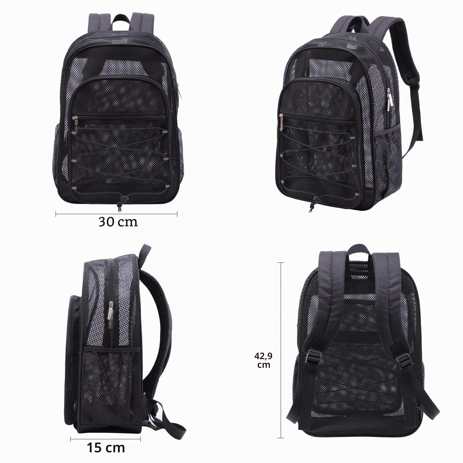 TINYAT Netz-Rucksack für Damen und Herren, strapazierfähig, durchsichtig, transparent, für Strand, Reisen, Fitnessstudio, Schwimmen, Schwarz/8010