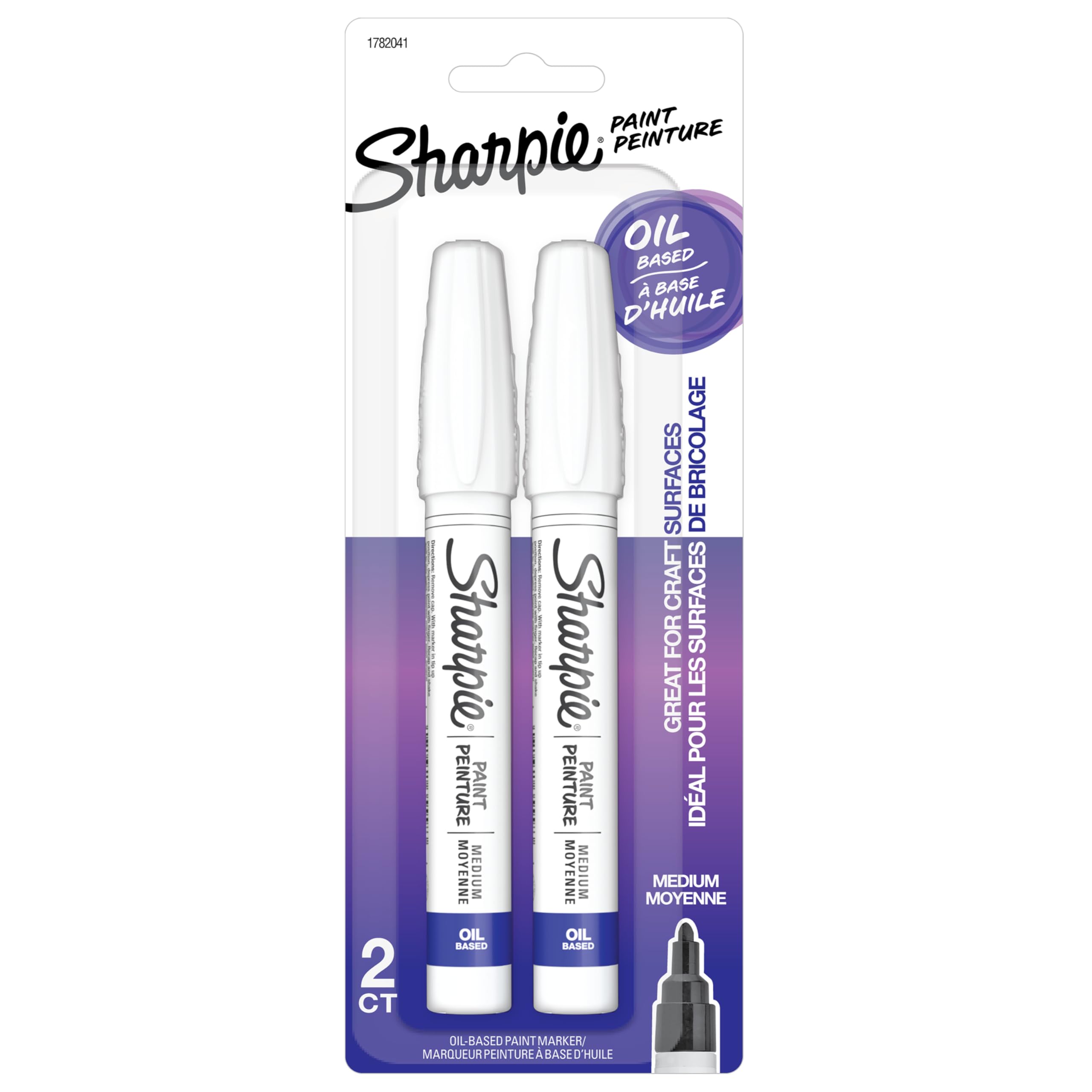 Oil-Based Paint Markers, Medium Point, White, Great for Rock Painting, 2 Count