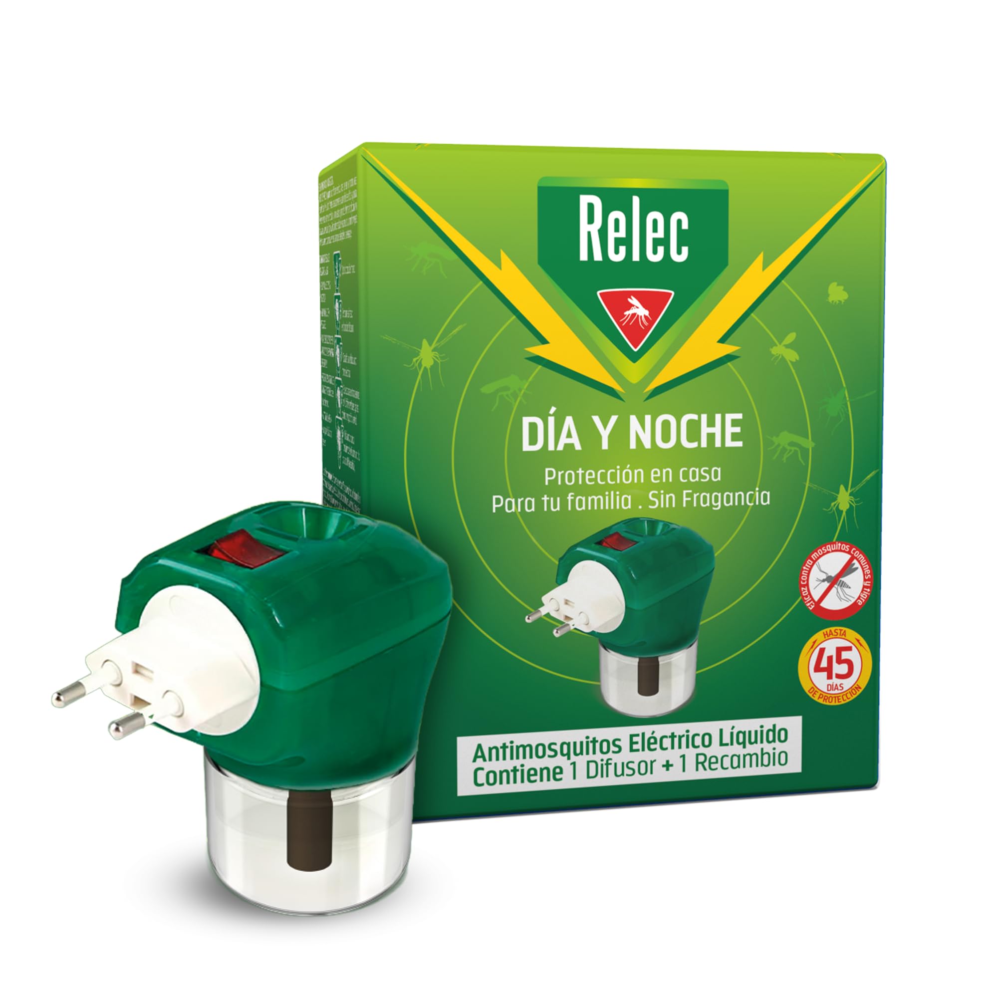 Relec Día y Noche Difusor Electrico y Líquido Antimosquitos, Repelente Antimosquitos 35 ml, Eficaz Contra El Mosquito Tigre, Protección contra Picaduras de Mosquitos en Zonas Templadas