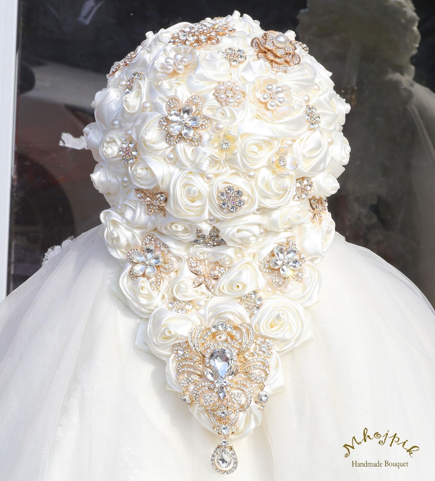 Mazzo di fiori artificiali per sposa e damigella d'onore (avorio, 43,9 x 22,1 cm)